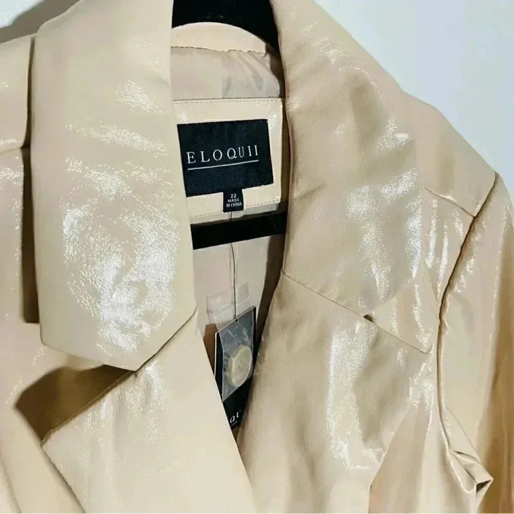 NWT Eloquii Patent Faux Leather Blazer Macadamia